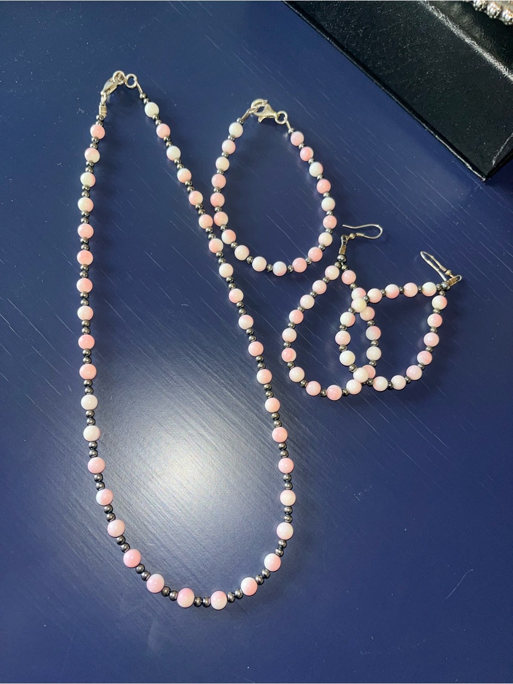Pink Conch Set: Necklace, Bracelet, and Earrings
